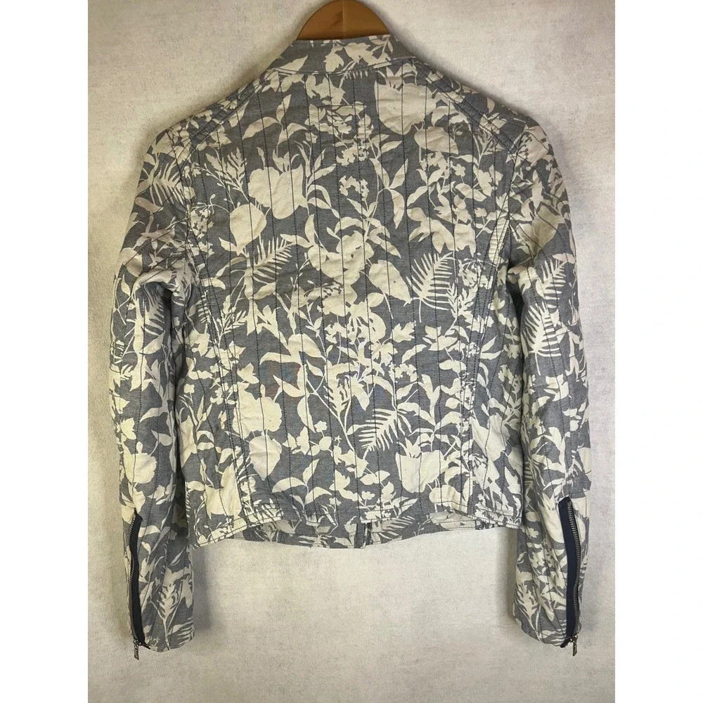 GAP Moto Jacket Quilted Semi Cropped Blue White Floral Cotton Sz XS